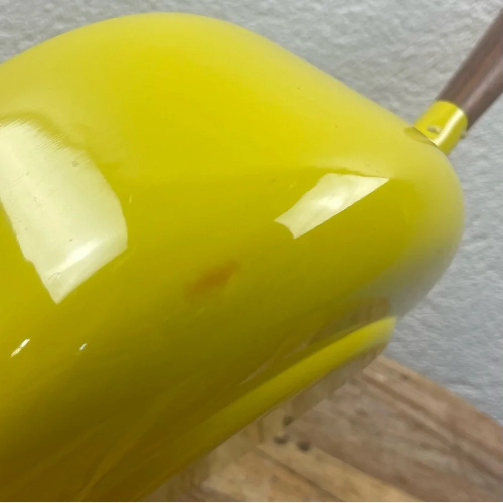 Vintage l 60s MCM Chartreuse Enameled Aluminum Walnut Handle Fondue Melting Pot